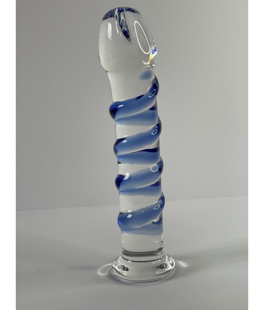 Blue Spiral Glass Dildo